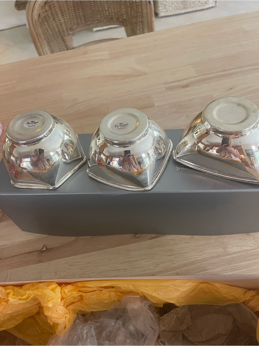 Set of Three Polished silver rimmed Bowls